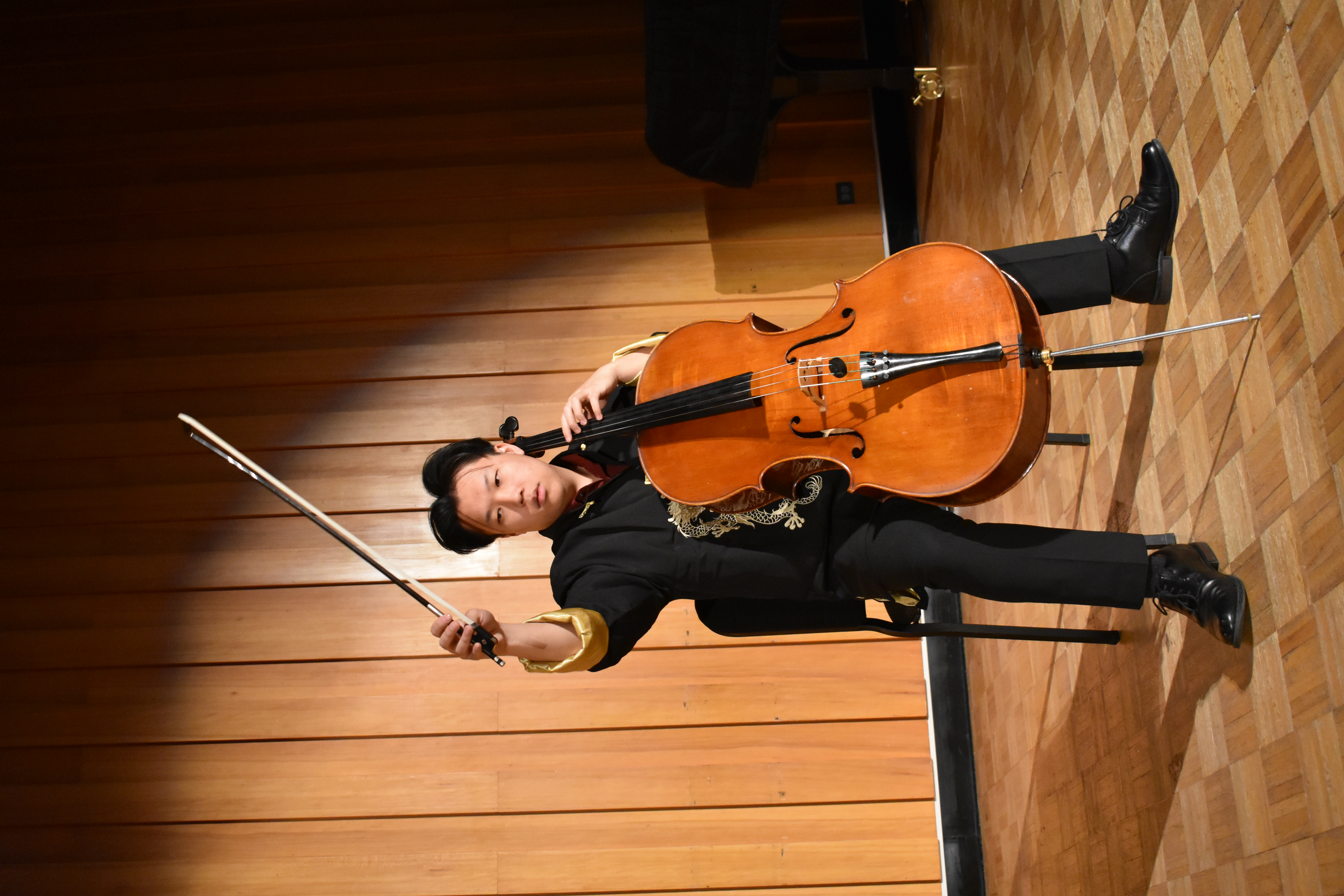Cello Solo Pose with Bow Up